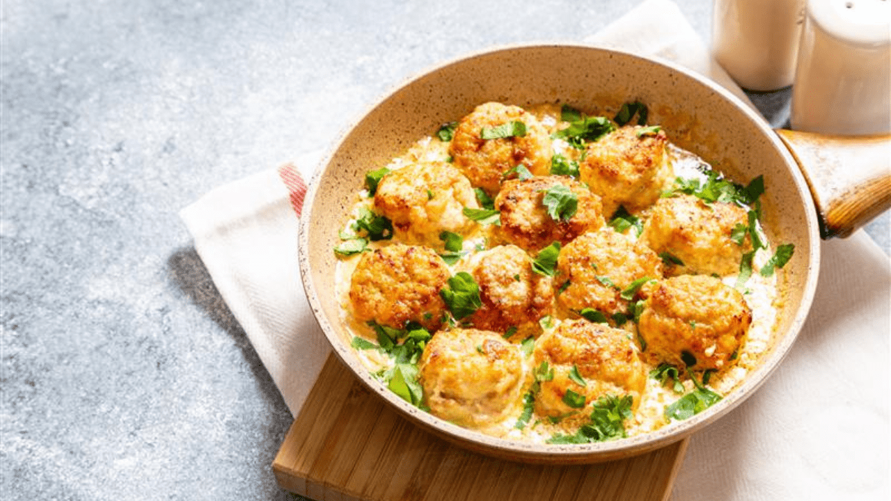 Chicken meatball dish on a platter