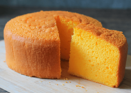 Chiffon cake on a wood surface